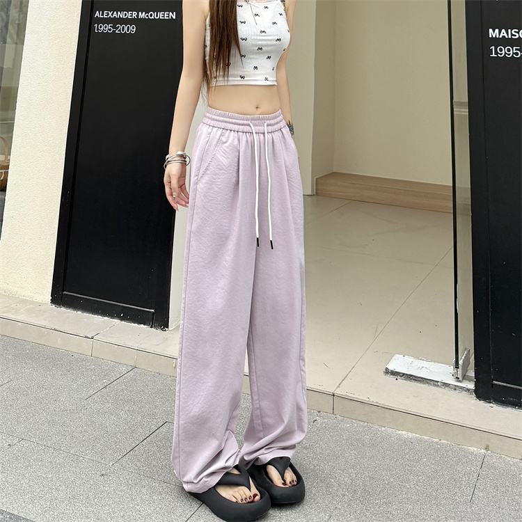 Summer gray wide leg pants wicking ice silk pants for women