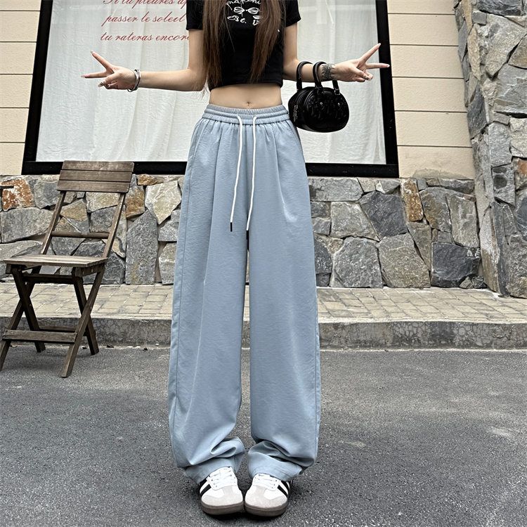 Summer gray wide leg pants wicking ice silk pants for women