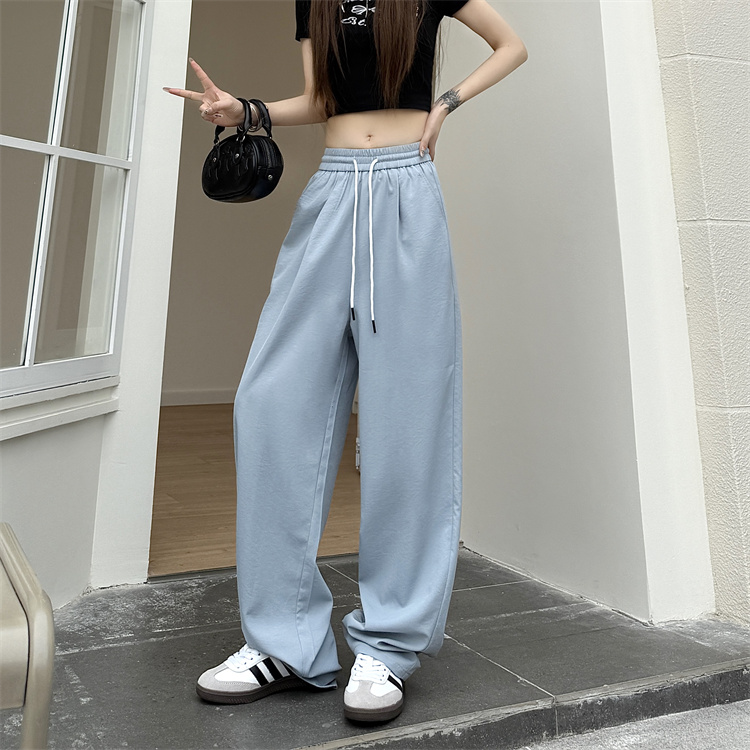 Summer gray wide leg pants wicking ice silk pants for women