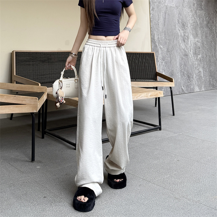 Summer gray wide leg pants wicking ice silk pants for women