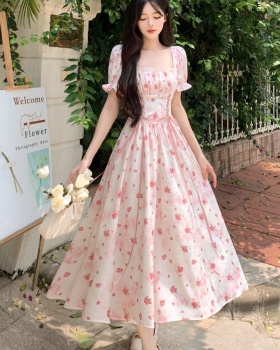 Temperament square collar sweet printing dress