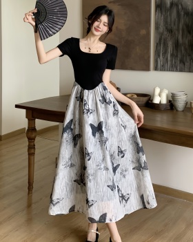 Ink Pseudo-two butterfly splice slim knitted dress