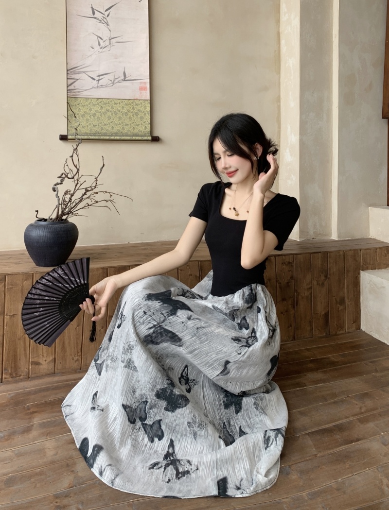 Ink Pseudo-two butterfly splice slim knitted dress