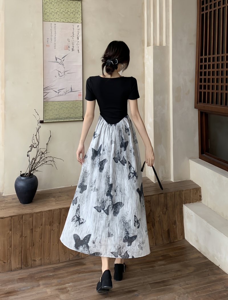 Ink Pseudo-two butterfly splice slim knitted dress