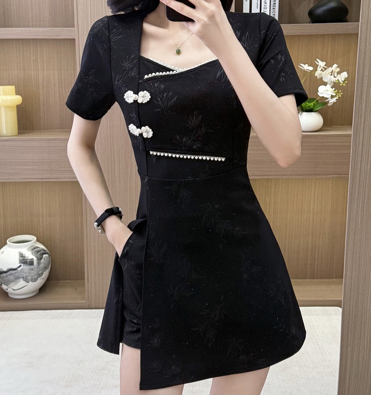 Summer jacquard cheongsam sequins fashion shorts a set