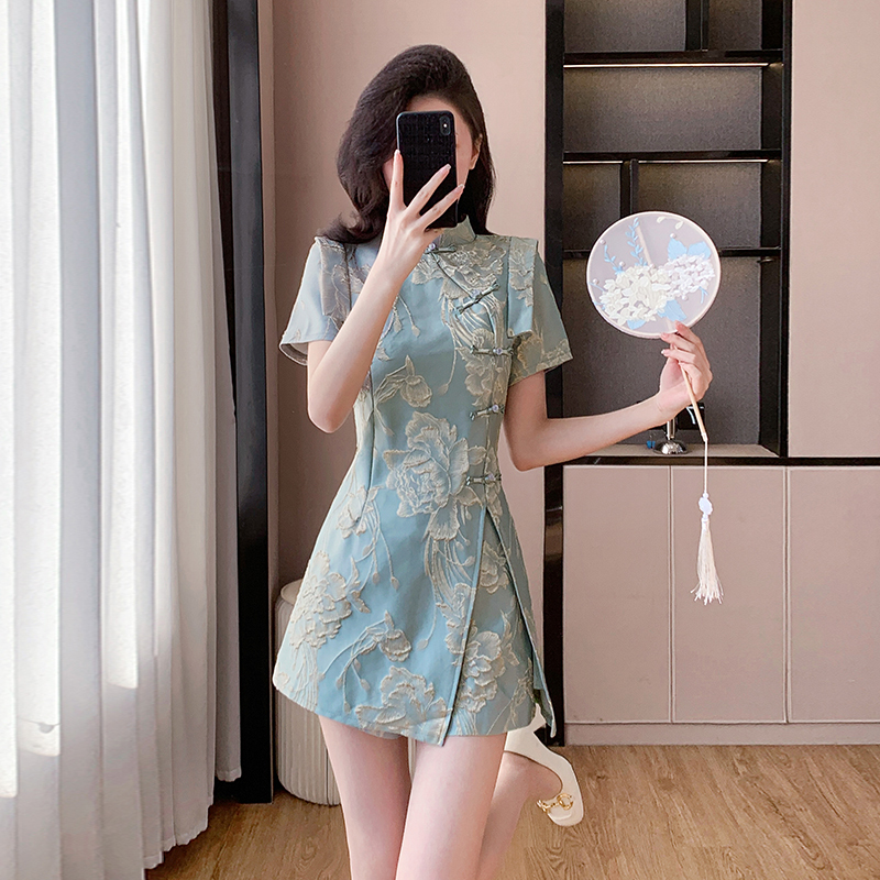 Light luxury summer dress ladies cheongsam 2pcs set