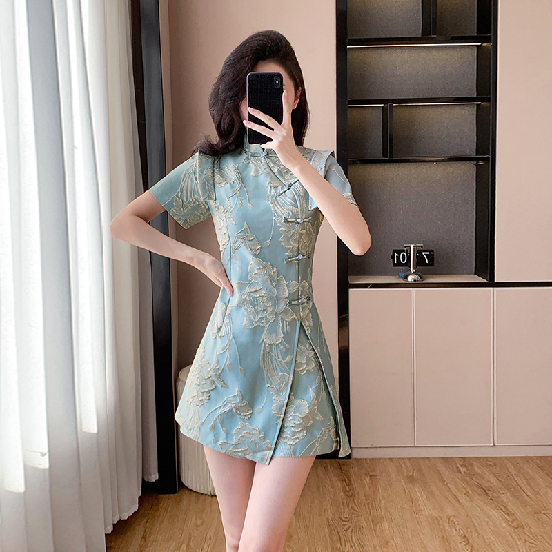 Light luxury summer dress ladies cheongsam 2pcs set