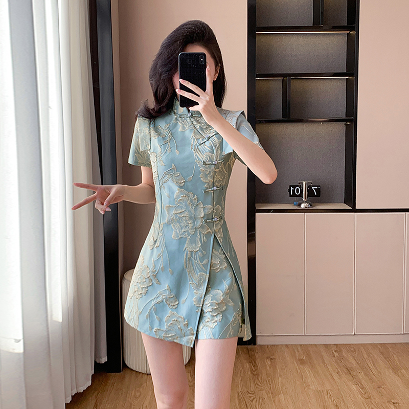 Light luxury summer dress ladies cheongsam 2pcs set