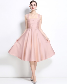 Irregular pinched waist dress temperament satin formal dress