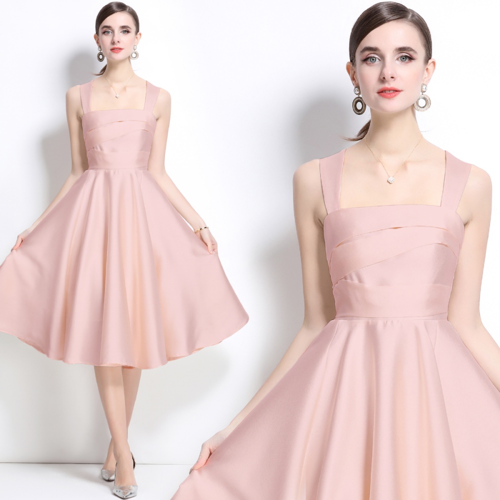 Irregular pinched waist dress temperament satin formal dress