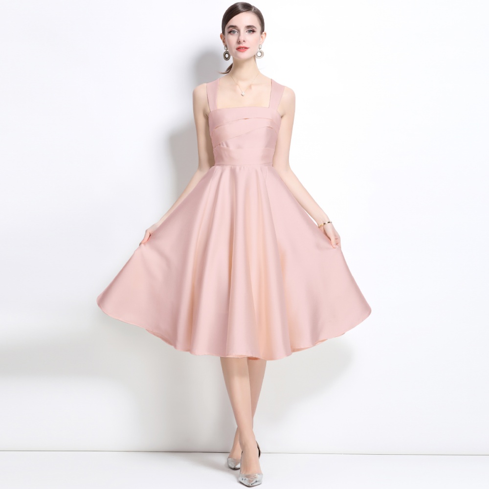 Irregular pinched waist dress temperament satin formal dress