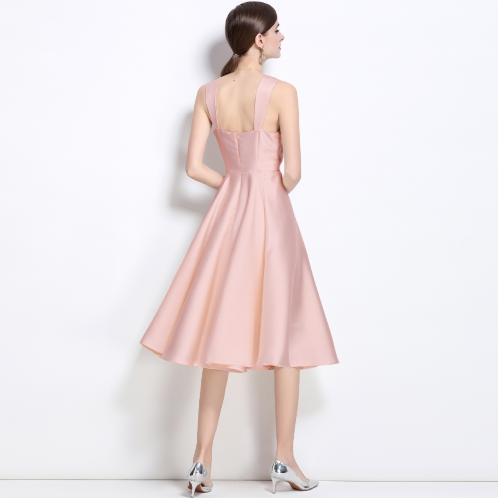 Irregular pinched waist dress temperament satin formal dress