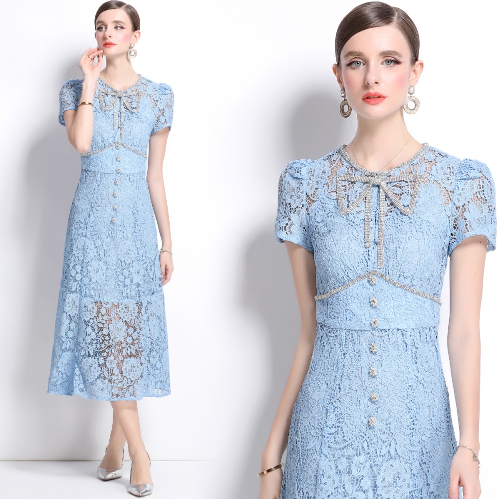 Temperament slim bow lace France style retro dress