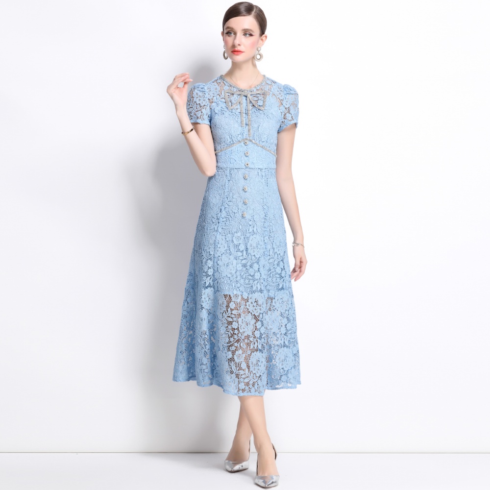 Temperament slim bow lace France style retro dress