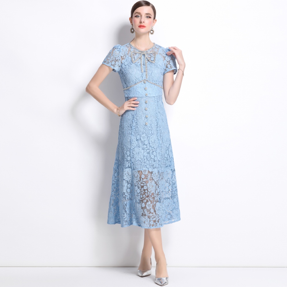 Temperament slim bow lace France style retro dress