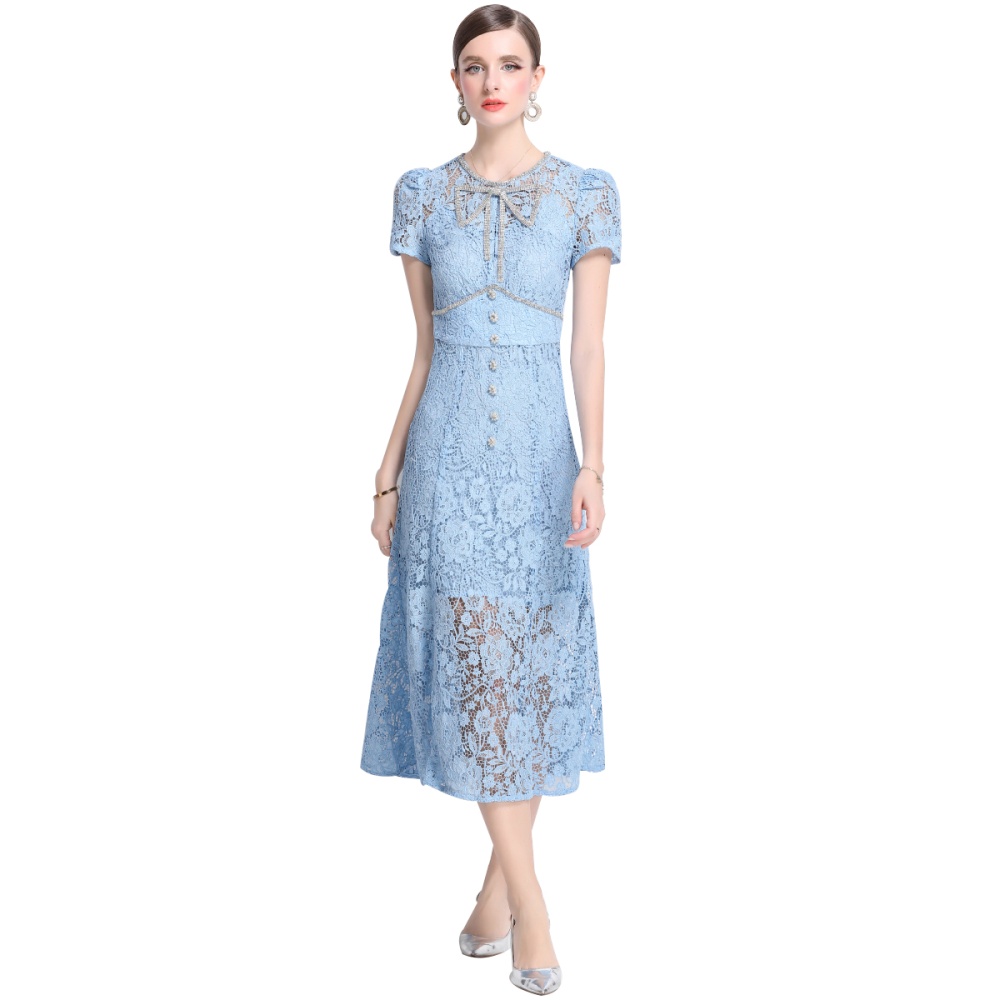 Temperament slim bow lace France style retro dress