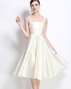 Irregular temperament formal dress spring satin dress