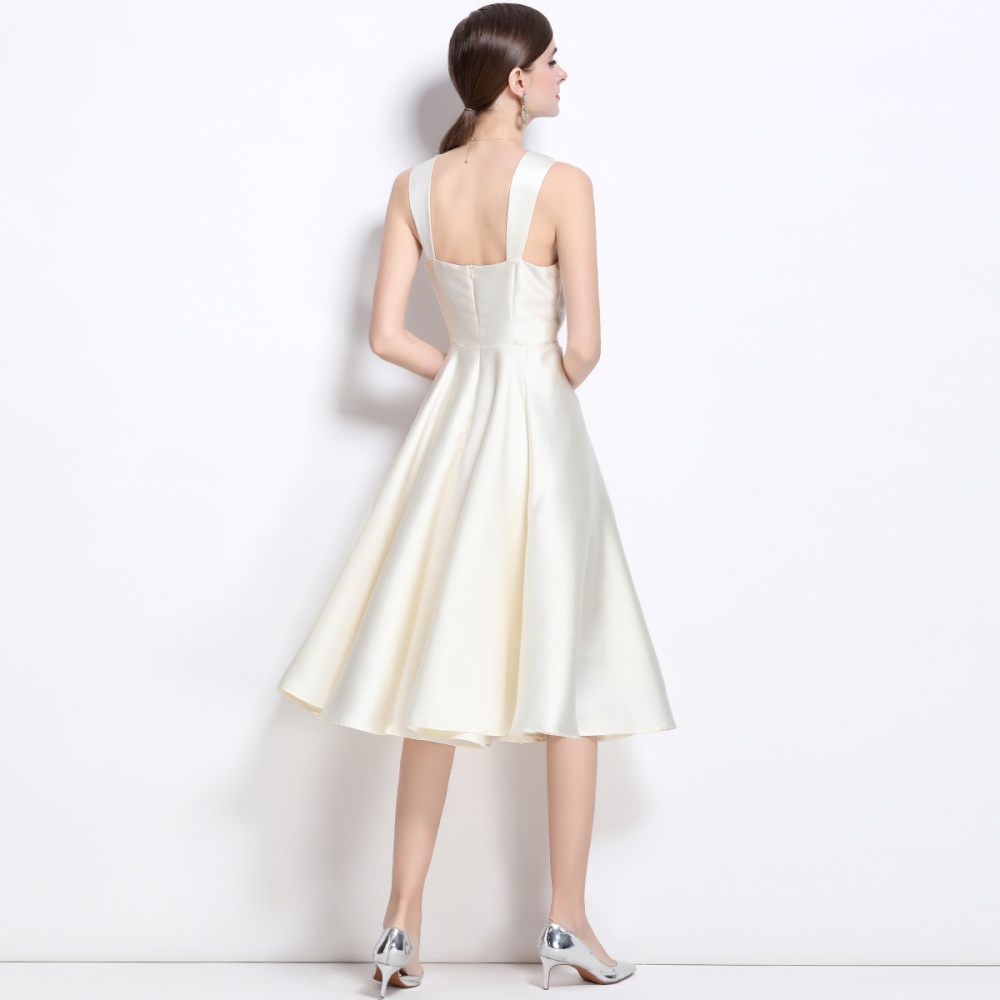 Irregular temperament formal dress spring satin dress