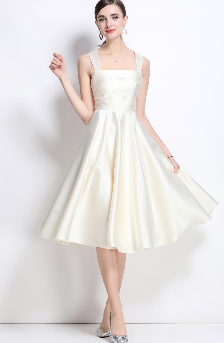 Irregular temperament formal dress spring satin dress