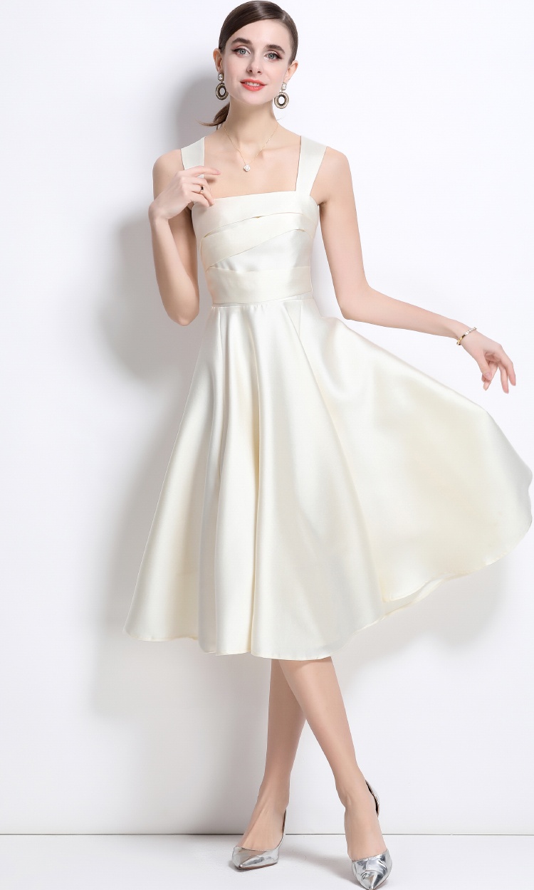 Irregular temperament formal dress spring satin dress