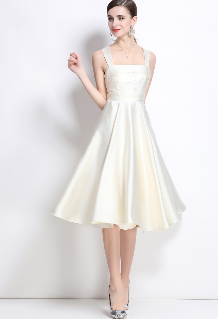 Irregular temperament formal dress spring satin dress