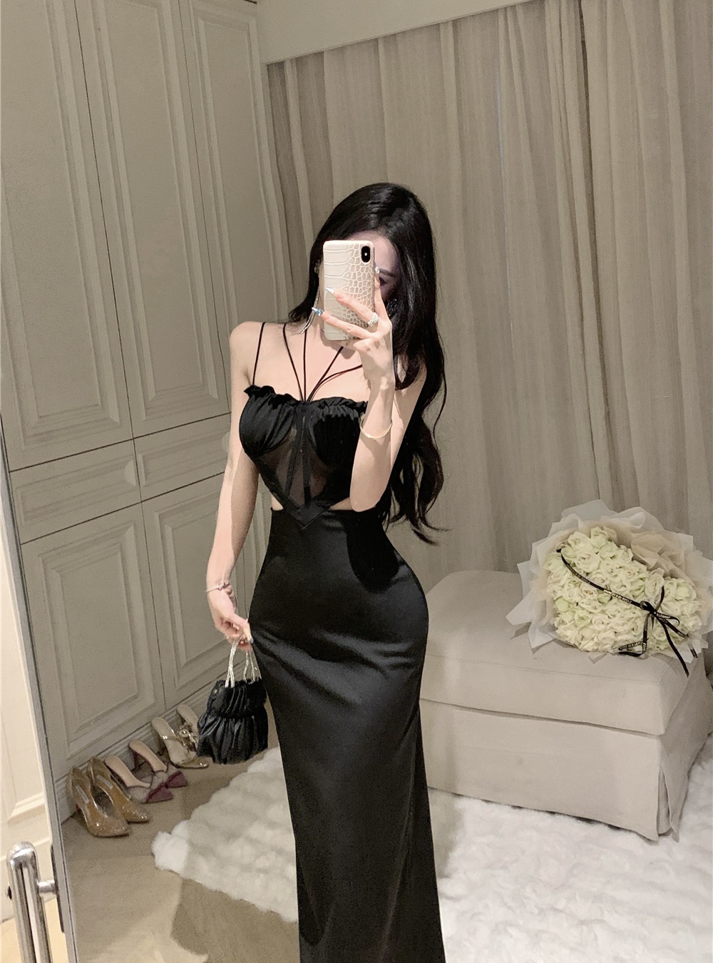 Enticement sexy dress bandage hollow long dress