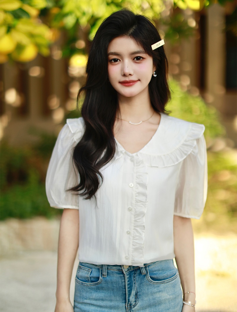 Sweet slim shirt summer doll collar tops for women