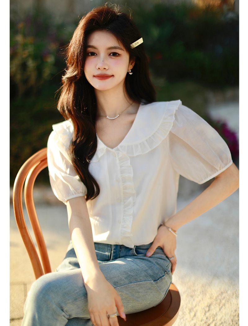 Sweet slim shirt summer doll collar tops for women