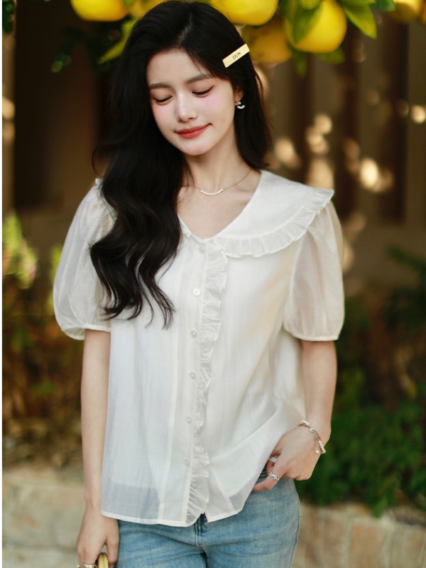 Sweet slim shirt summer doll collar tops for women