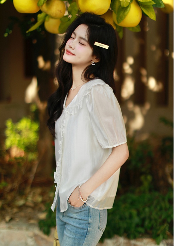 Sweet slim shirt summer doll collar tops for women