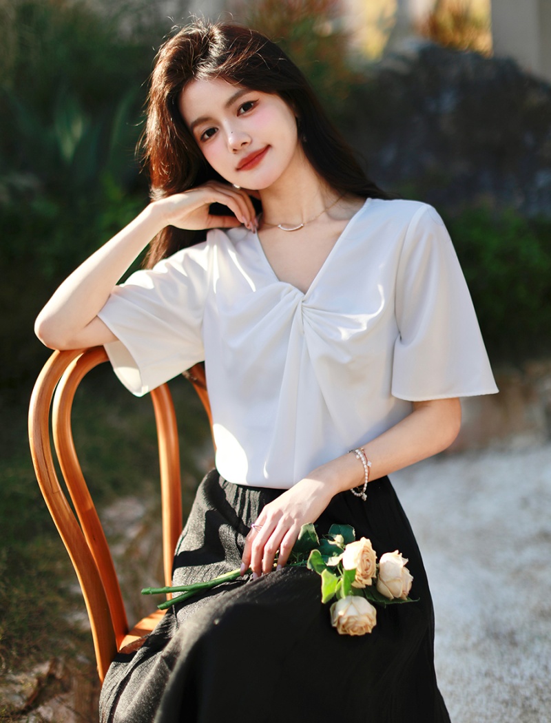 Summer short sleeve tops niche chiffon shirt for women