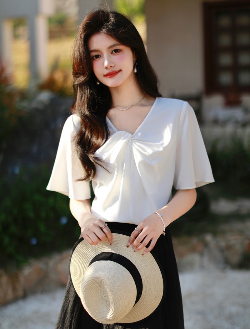 Summer short sleeve tops niche chiffon shirt for women