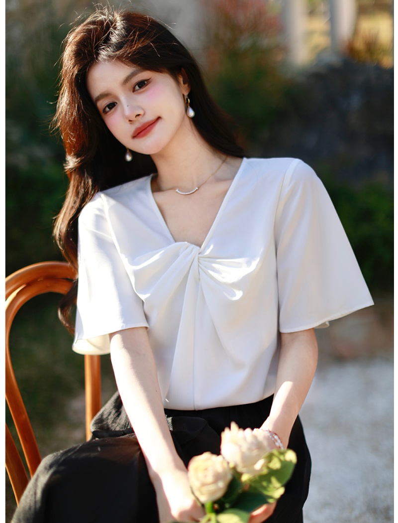 Summer short sleeve tops niche chiffon shirt for women