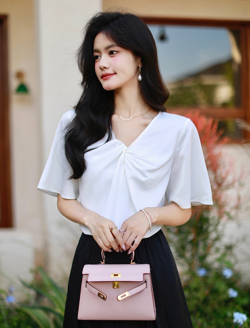 Summer short sleeve tops niche chiffon shirt for women