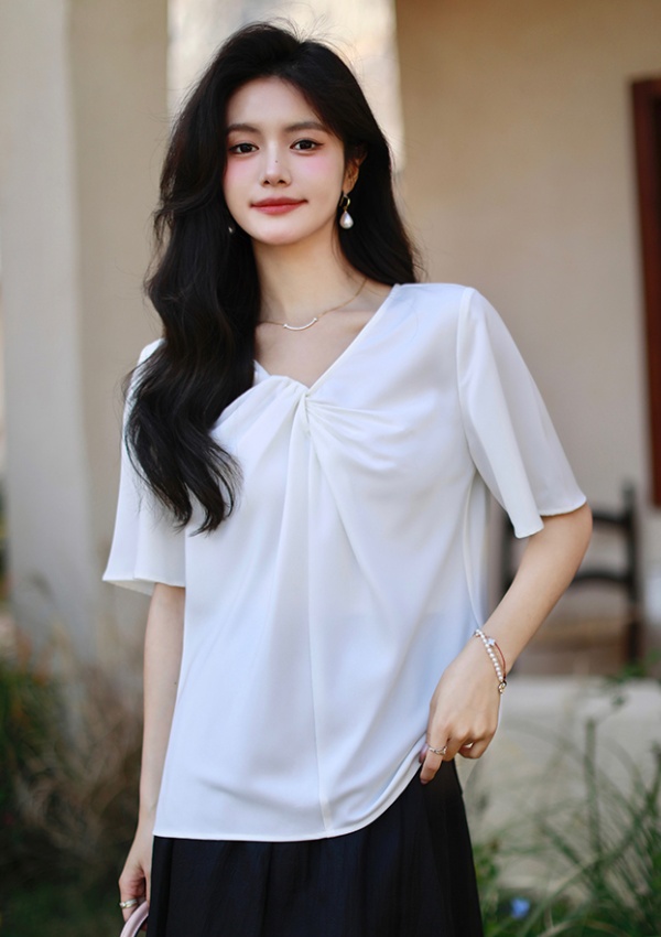 Summer short sleeve tops niche chiffon shirt for women