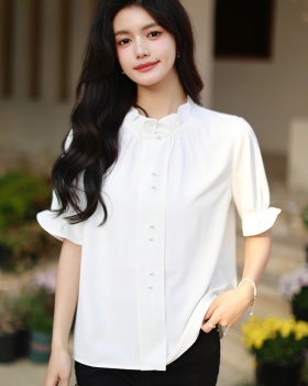 V-neck shirt lotus leaf edges tops for women