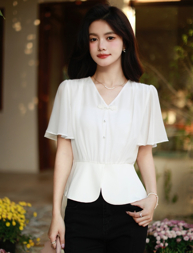 Short summer shirt slim chiffon shirt for women