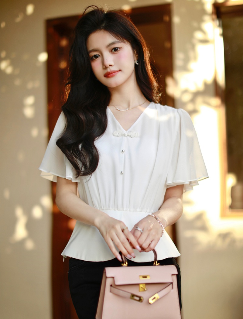 Short summer shirt slim chiffon shirt for women