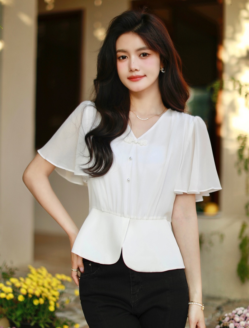 Short summer shirt slim chiffon shirt for women