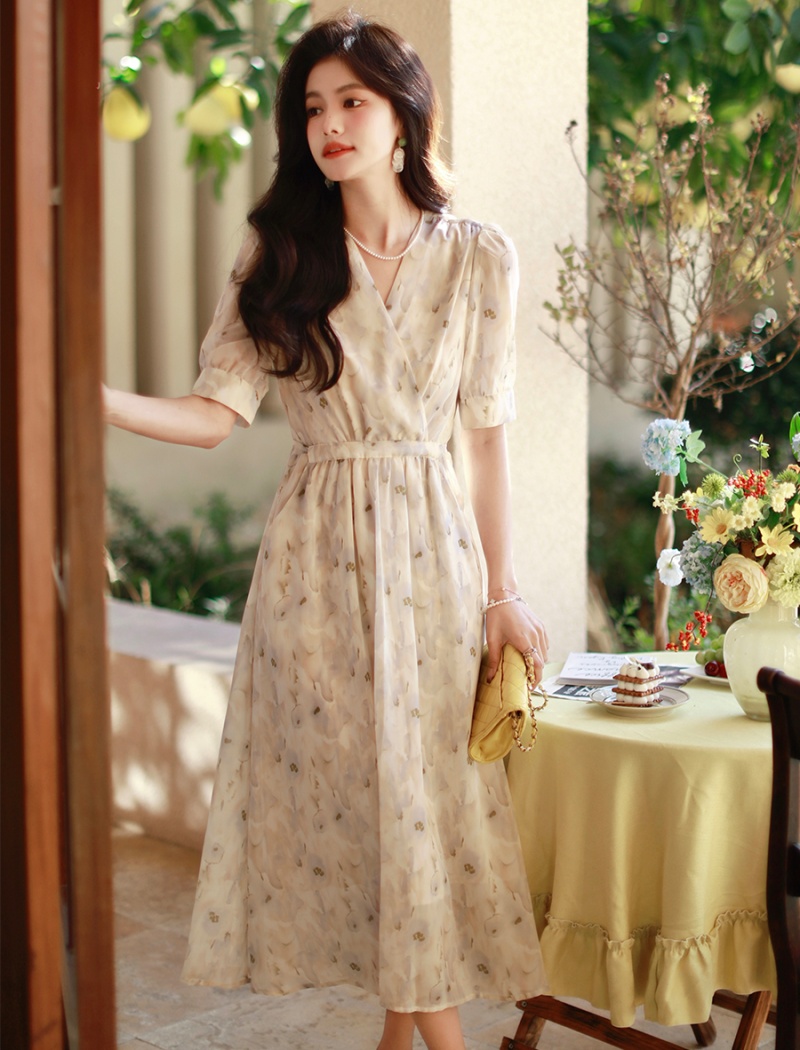 Floral tender dress France style Casual long dress for women