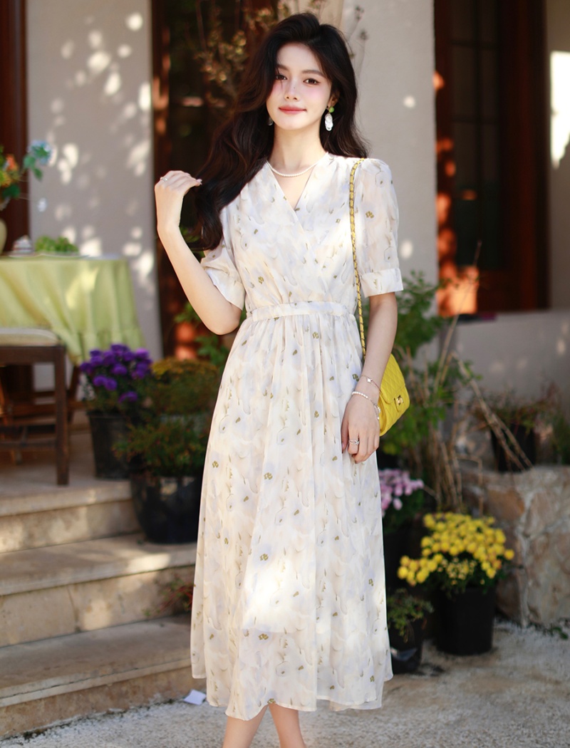 Floral tender dress France style Casual long dress for women