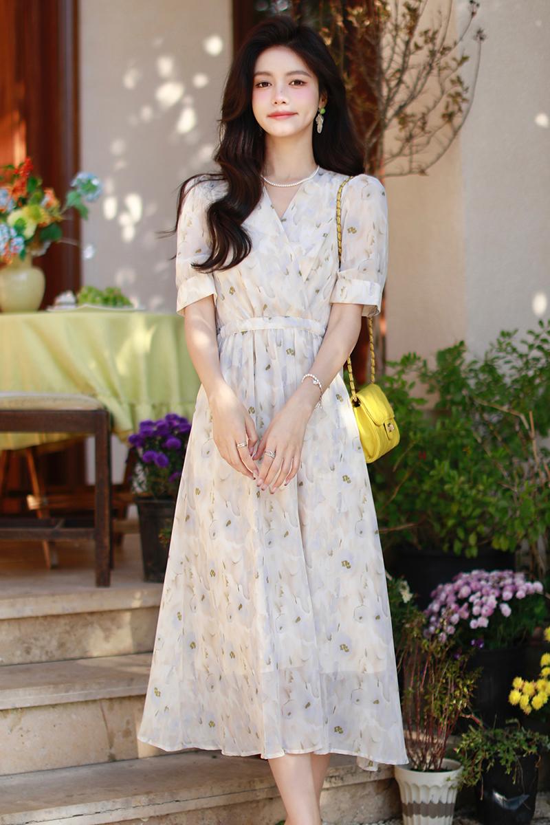 Floral tender dress France style Casual long dress for women