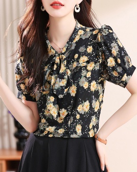 Short sleeve chiffon streamer shirt summer V-neck tops