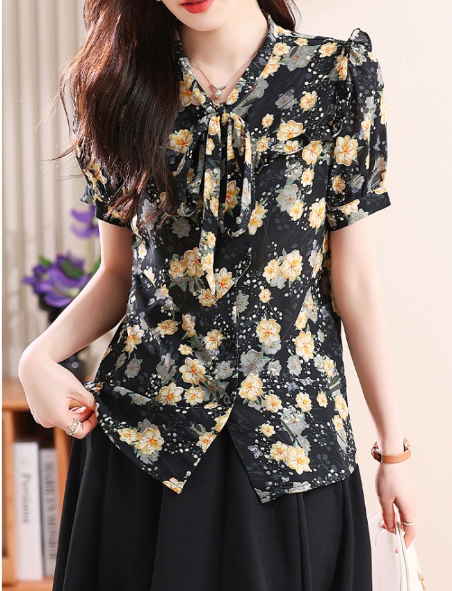 Short sleeve chiffon streamer shirt summer V-neck tops