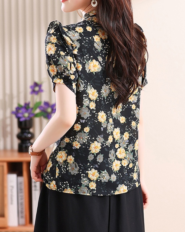 Short sleeve chiffon streamer shirt summer V-neck tops