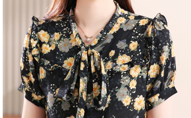 Short sleeve chiffon streamer shirt summer V-neck tops