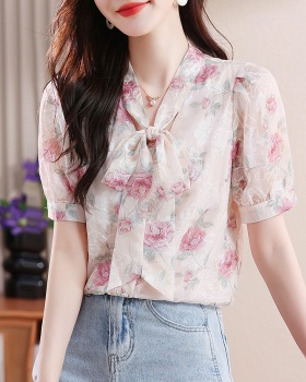 Embroidered puff sleeve shirt summer tops for women