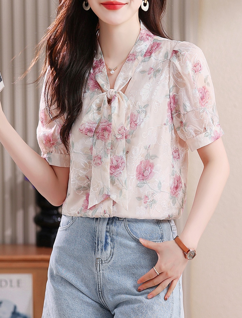 Embroidered puff sleeve shirt summer tops for women