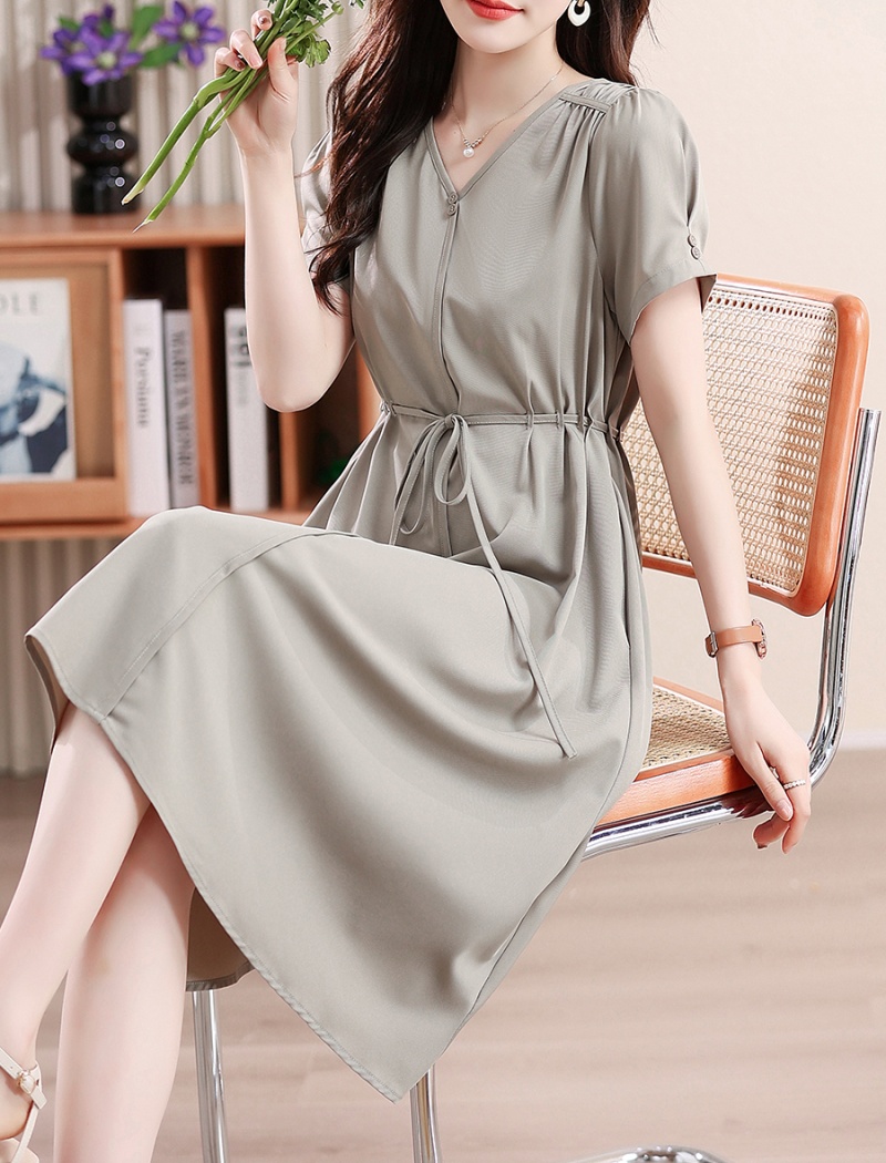 V-neck temperament summer chiffon dress for women