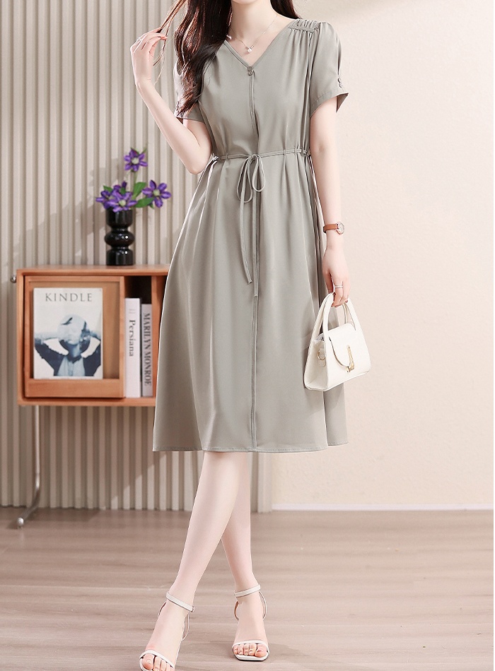 V-neck temperament summer chiffon dress for women